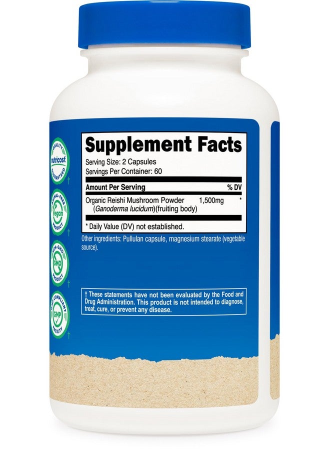 Nutricost كبسولات فطر الريشي من نوتريكوست 1500 ملغ، 60 حصة - معتمدة من CCOF مصنوعة من فطر الريشي العضوي، نباتية، خالية من الغلوتين، 750 ملغ لكل كبسولة، 120 كبسولة - Image 5