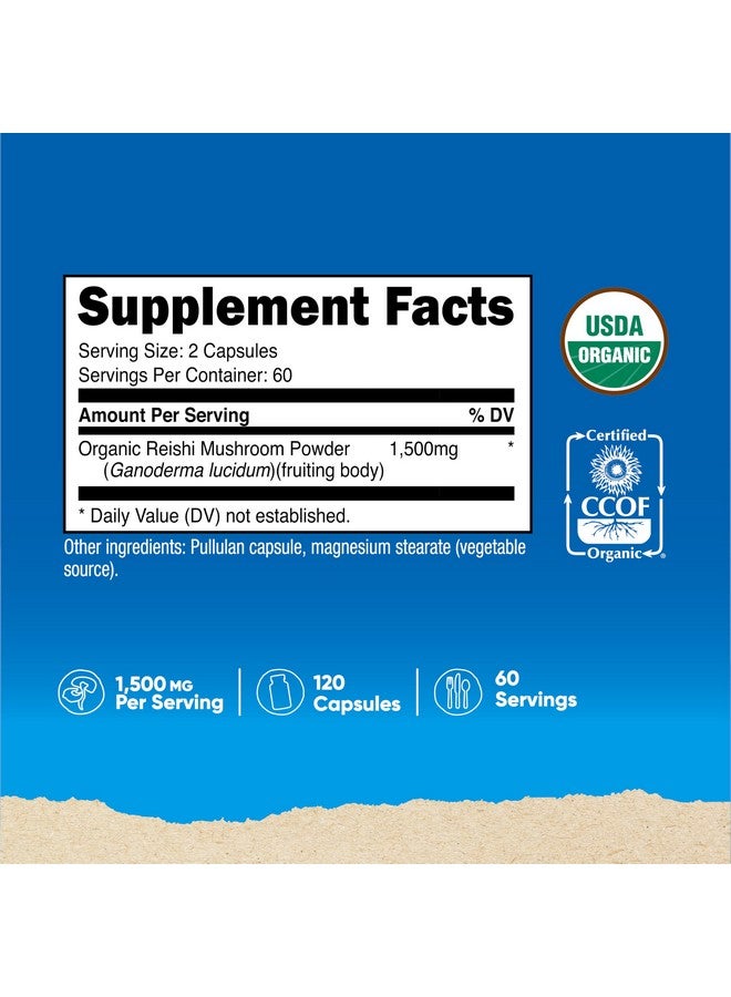 Nutricost كبسولات فطر الريشي من نوتريكوست 1500 ملغ، 60 حصة - معتمدة من CCOF مصنوعة من فطر الريشي العضوي، نباتية، خالية من الغلوتين، 750 ملغ لكل كبسولة، 120 كبسولة - Image 2