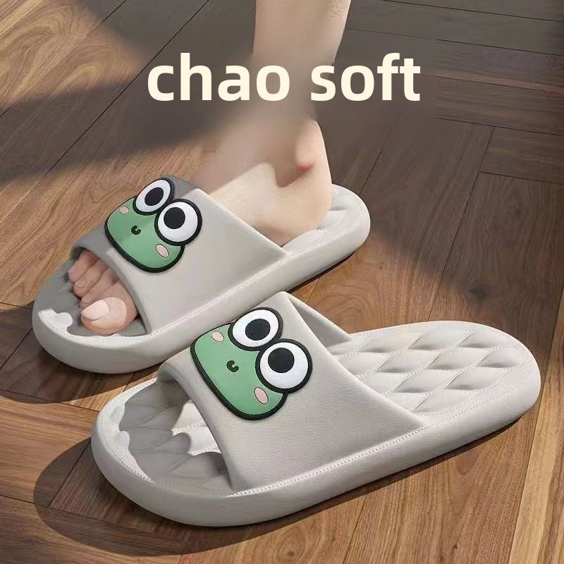 Slippers Womens Summer 2023 New Cute Indoor Home Bathroom Non-Slip Deodorant Couple Thick Slippers for Men 8822 Rhomboid Frog-Grey 