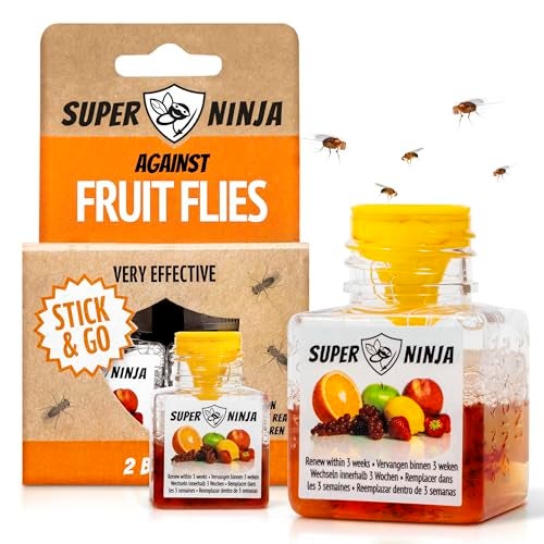 Super Ninja Fruit Fly Traps for Indoors - 2 Pack, Highly Effective Fruit Fly Catcher for Indoor Use for Home & Kitchen, Up to 3 Weeks of Performance per Bottle, Kid & Pet Friendly - Image 1