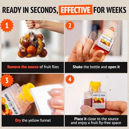 Super Ninja Fruit Fly Traps for Indoors - 2 Pack, Highly Effective Fruit Fly Catcher for Indoor Use for Home & Kitchen, Up to 3 Weeks of Performance per Bottle, Kid & Pet Friendly - Image 4