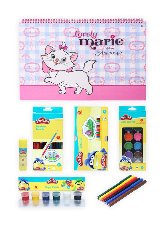 Play-Doh Kids Art Creativity Bundle Disney Marie Lovely Marrie A3 Sketchbook - Glue Stick, Markers, Water Colors, Oil Pastels, Bicolor Pencils & Finger Paints, Multicolored Back To School BTS Exclusive Bundle  - Image 1