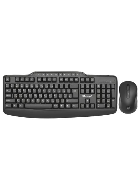 KCW-6000 2.4GHz Bluetooth Keyboard and Mouse Combo with Ergonomic Design and Laser-Printed Media Keys - Black