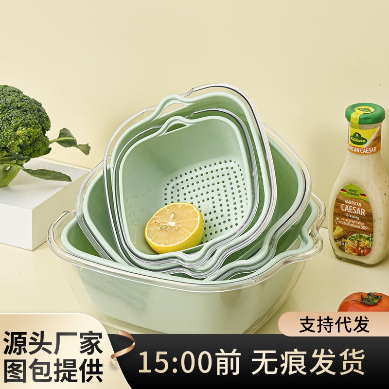 Double-Layer Vegetable Washing Basket – Multifunctional Draining Fruit Filter Basin - Image 2