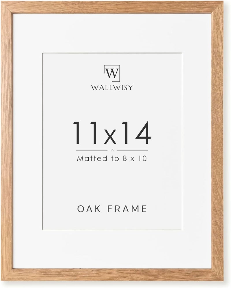 wallwisy 11x14 Picture Frame, Solid Oak 11x14 Photo Frame with Mat to 8x10, 14x11 Wooden Frames for Wall, 11x14 Natural Oak Wood Frame, Set of 1 - Image 1