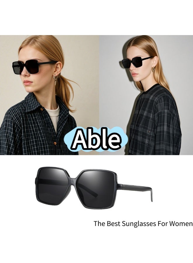 ABLE ​【​2025 New Glasse】 Women's Polarized Large-Frame Sunglasses - UV400 UV Protection, High-Definition Anti-Glare, Black Frame - Suitable for Fishing/Driving/Travel, Slimming Face, Fashion Accessory - Image 1