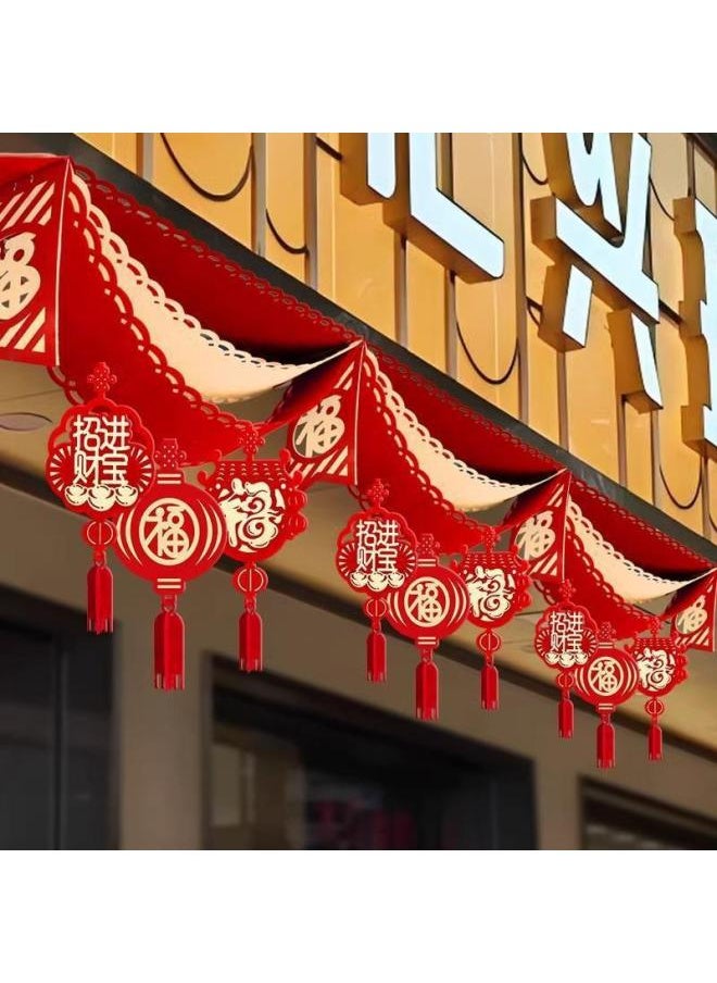 Year Decorations Year Of The Snake Spring Festival Shopping Mall Wave Flag Pendant Year Scene Arrangement Ceiling Hanging Ornaments-Color:Happy Year Red, Yellow And Red Wave Flag