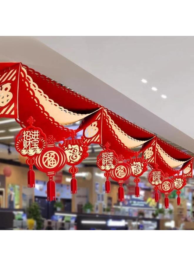 Year Decorations Year Of The Snake Spring Festival Shopping Mall Wave Flag Pendant Year Scene Arrangement Ceiling Hanging Ornaments-Color:Happy Year Red, Yellow And Red Wave Flag