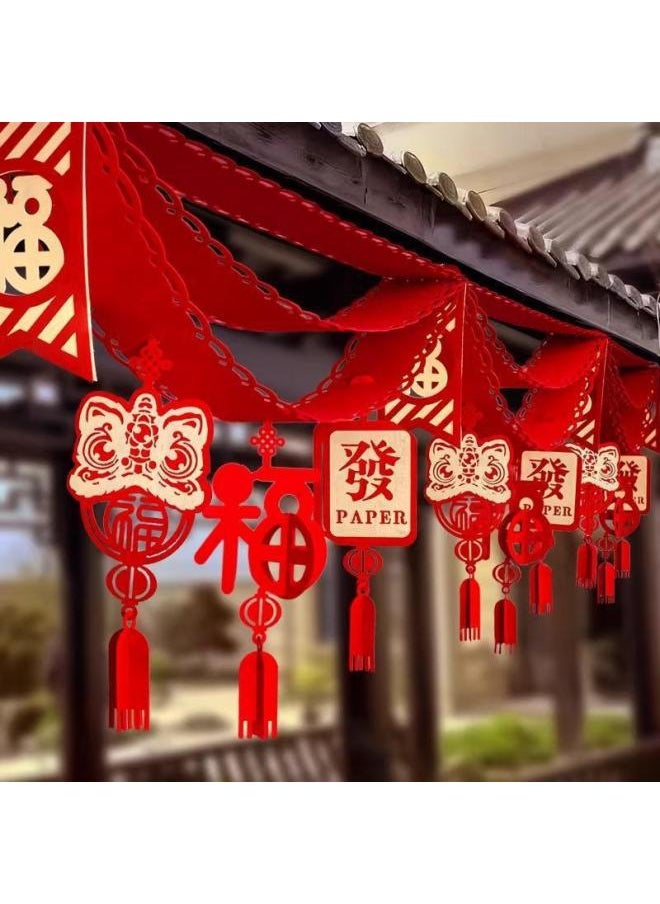 Year Decorations Year Of The Snake Spring Festival Shopping Mall Wave Flag Pendant Year Scene Arrangement Ceiling Hanging Ornaments-Color:Happy Year Red, Yellow And Red Wave Flag