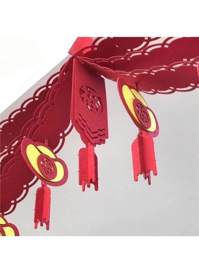 Year Decorations Year Of The Snake Spring Festival Shopping Mall Wave Flag Pendant Year Scene Arrangement Ceiling Hanging Ornaments-Color:Happy Year Red, Yellow And Red Wave Flag