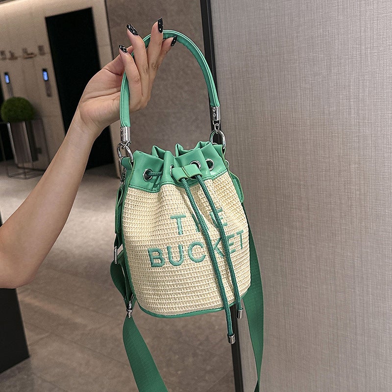 Summer Straw Bag Letter Fashion Bucket Bag Casual Commuting Shoulder Crossbody Bag For Women - Image 3