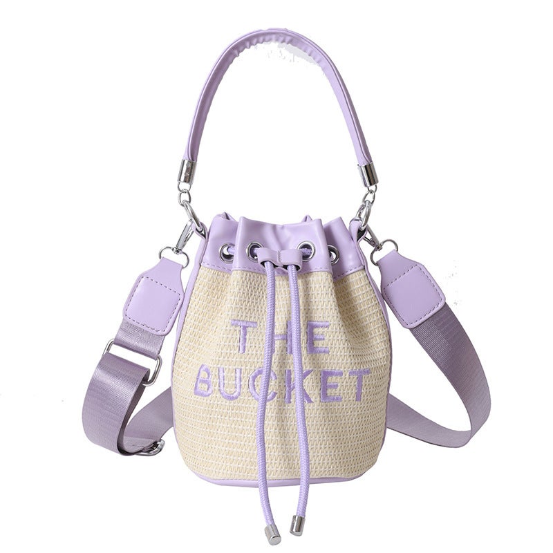 Summer Straw Bag Letter Fashion Bucket Bag Casual Commuting Shoulder Crossbody Bag For Women - Image 1
