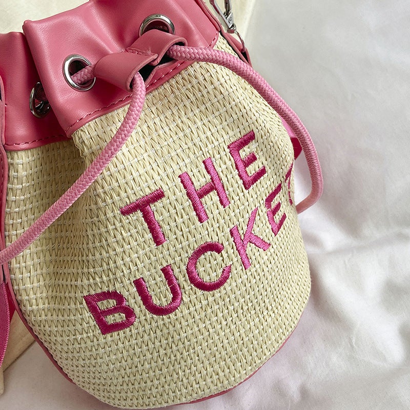 Summer Straw Bag Letter Fashion Bucket Bag Casual Commuting Shoulder Crossbody Bag For Women - Image 4
