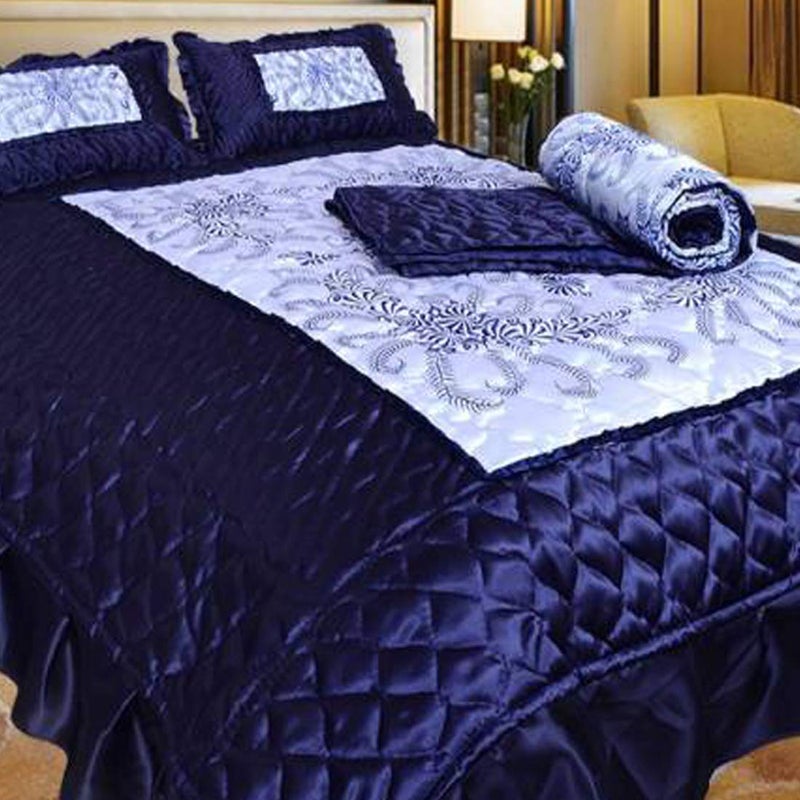 ManavRachit Satin Gold Printed 310 TC Wedding Bedding SetBedsheet with 2 Pillow Covers 1 AC Comforter for Home Living RoomBlue Set of 4pcVIP Print - Image 2