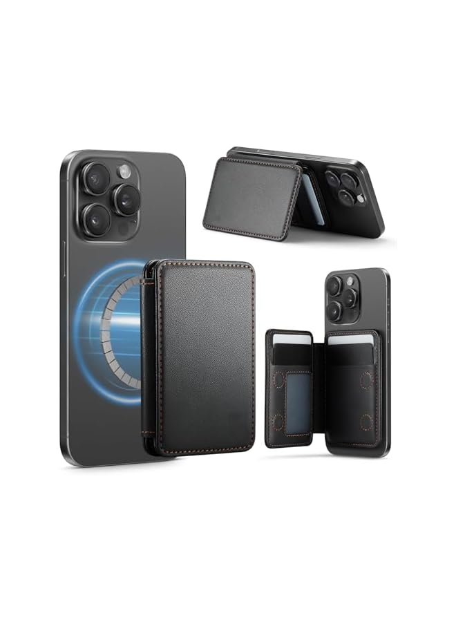 Green Tiger Magnetic Card Holder Wallet, for Mag Safe RFID Blocking PU Leather Minimalist Wallet, Ultra-thin Super-strong Magnet Minimalist Leather Phone Wallet for i Phone 12-17, Compatible with Mag Safe, Black - Image 3