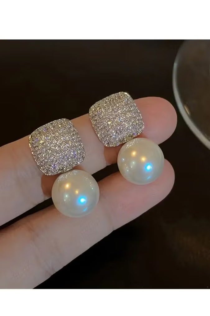 1 Pair Of Luxury Women's Earrings With Full Artificial Crystal Artificial Pearl, Perfect As A Daily Or Festival Gift, Suitable For Yearound Wear - Image 1