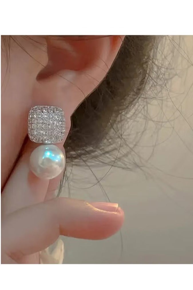 1 Pair Of Luxury Women's Earrings With Full Artificial Crystal Artificial Pearl, Perfect As A Daily Or Festival Gift, Suitable For Yearound Wear - Image 2