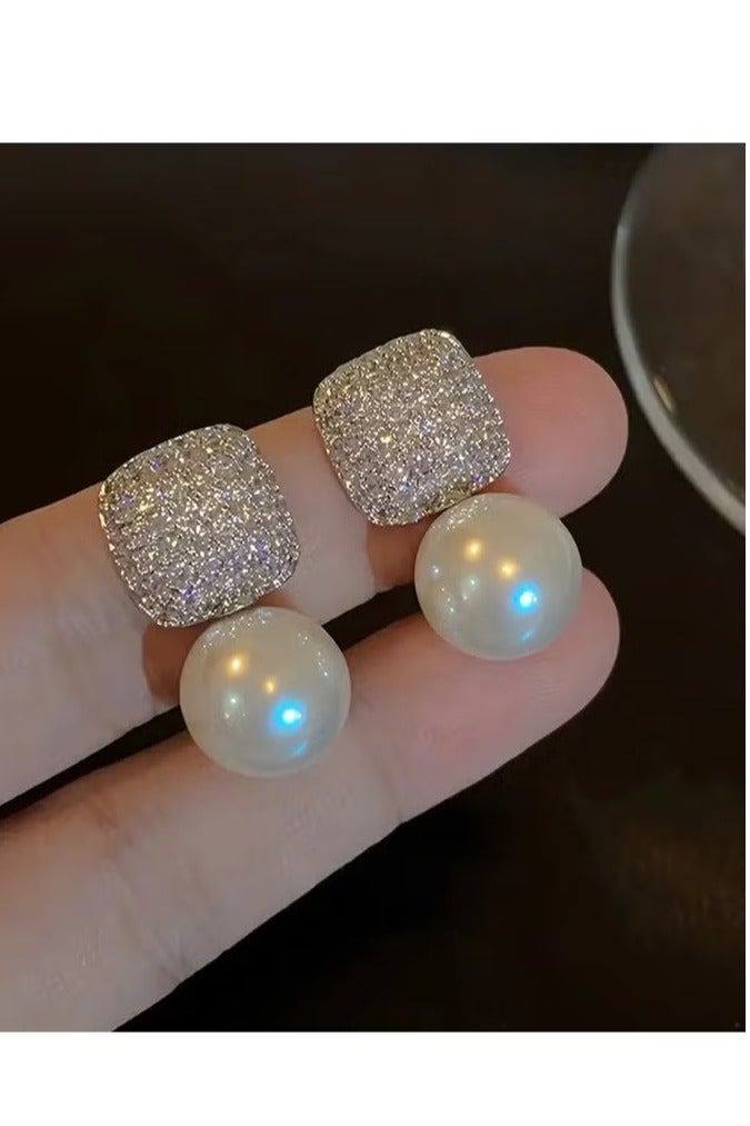 1 Pair Of Luxury Women's Earrings With Full Artificial Crystal Artificial Pearl, Perfect As A Daily Or Festival Gift, Suitable For Yearound Wear - Image 3