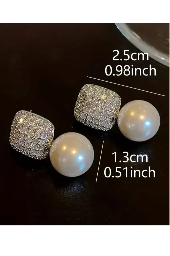 1 Pair Of Luxury Women's Earrings With Full Artificial Crystal Artificial Pearl, Perfect As A Daily Or Festival Gift, Suitable For Yearound Wear - Image 4