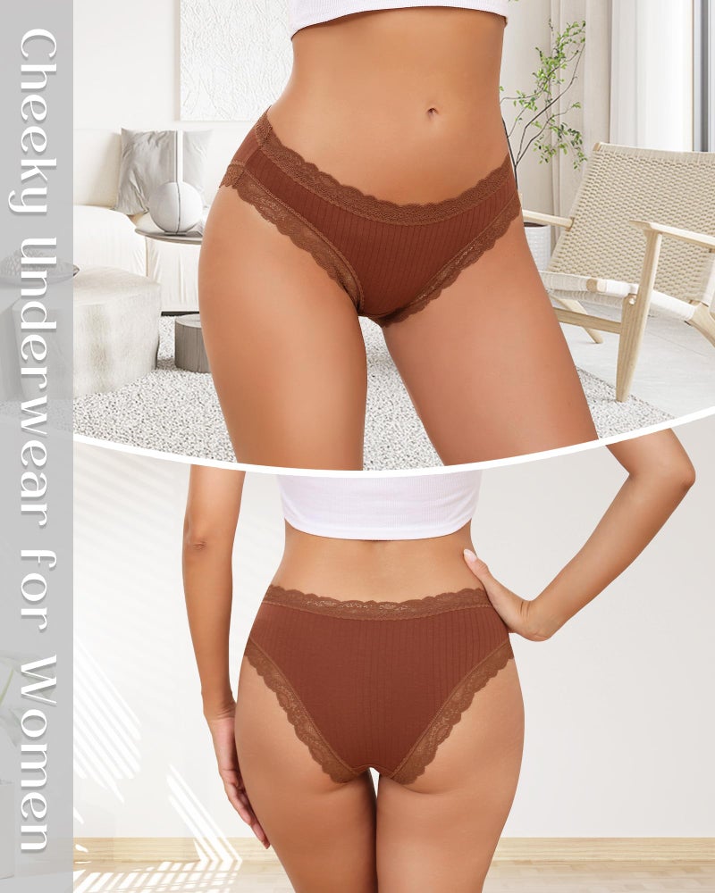 Aijolen Women's Cotton Bikini Underwear Brazil Cut Panties Lace Cheeky Hipster Soft Stretch Breathable 6 Pack - Image 2