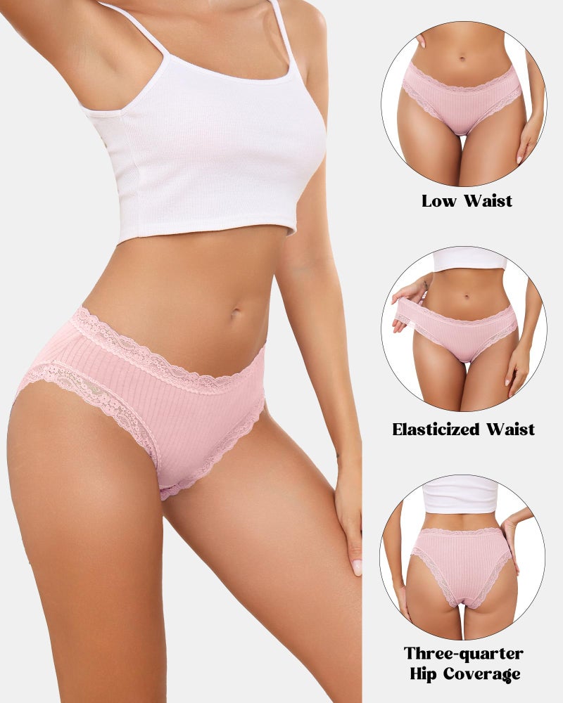 Aijolen Women's Cotton Bikini Underwear Brazil Cut Panties Lace Cheeky Hipster Soft Stretch Breathable 6 Pack - Image 4