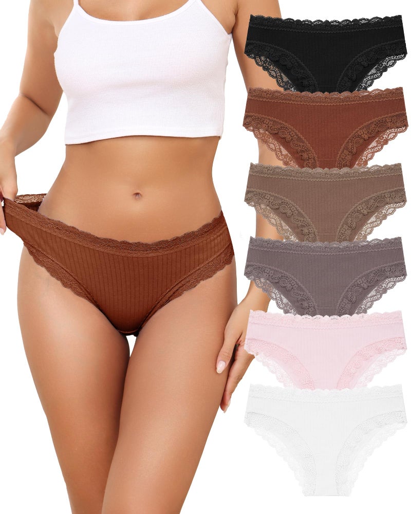 Aijolen Women's Cotton Bikini Underwear Brazil Cut Panties Lace Cheeky Hipster Soft Stretch Breathable 6 Pack - Image 1