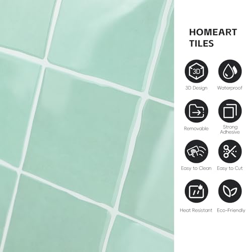 Homeart Square Peel and Stick Backsplash - 12”x12” Waterproof Self-Adhesive Wall Tiles - Realistic Ceramic Look Stick on Tiles for Kitchen, Bathroom (10 Sheets, Sage Green) - Image 3