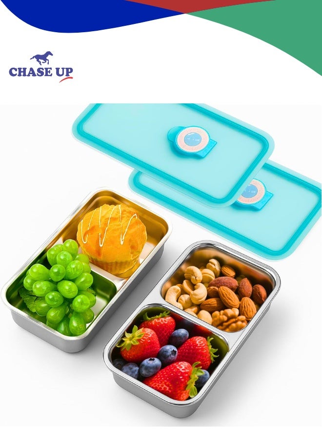 Chase Up 2pcs Grab and Go Snack Containers,Stainless Steel Double Compartment Snack Containers with Lids,Reusable Condiment Container,Travel Outdoor Camping Food Storage Small Pack Containers (2pcs) - Image 1