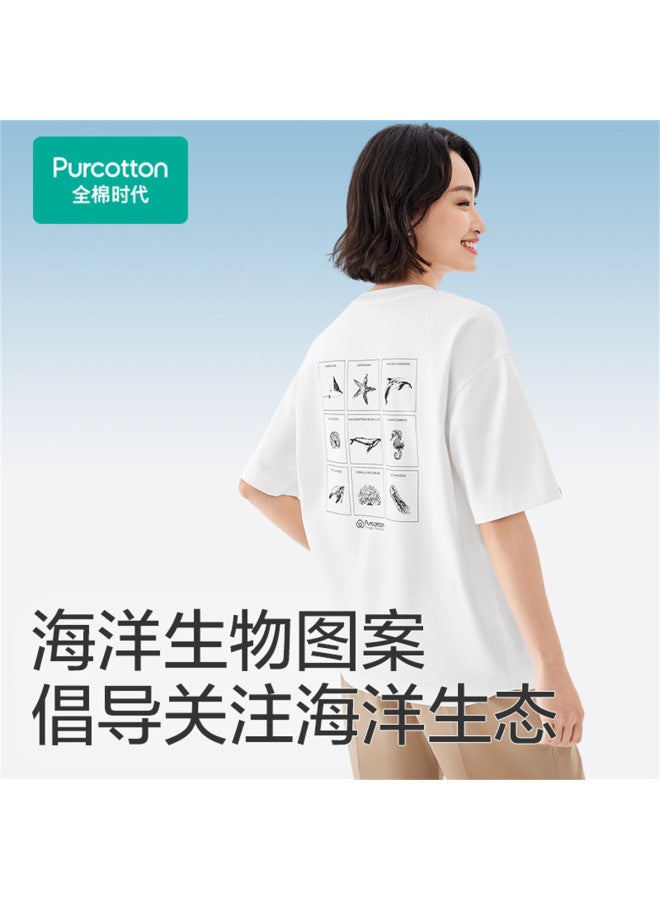 purcotton Summer Men'S And Women'S Short-Sleeve Couple T-Shirts, Soft, Draping, Refreshing, And Breathable - Image 5