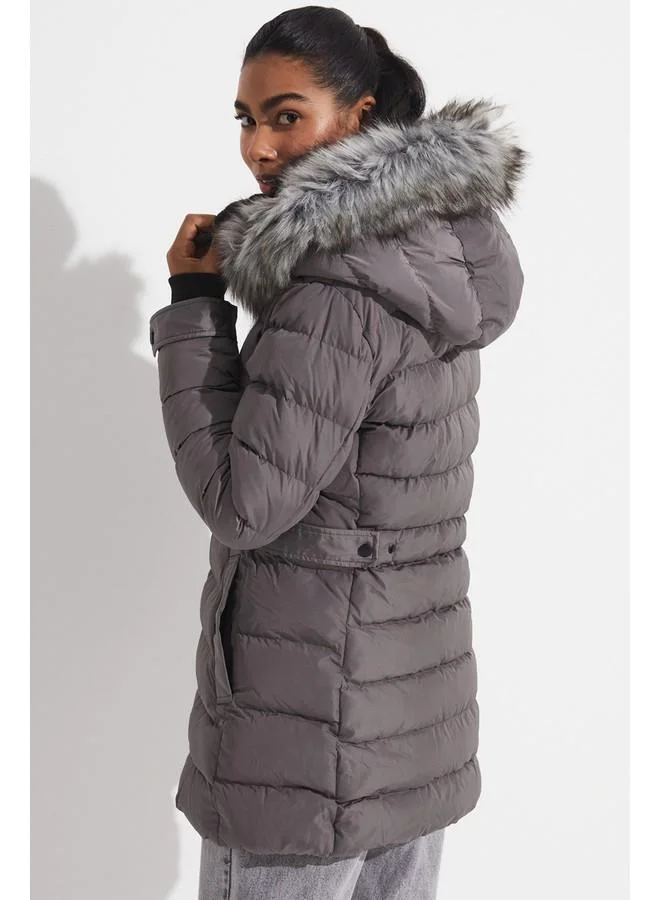 JUNE June Exclusive Fiber Filled Hooded Coat Grey