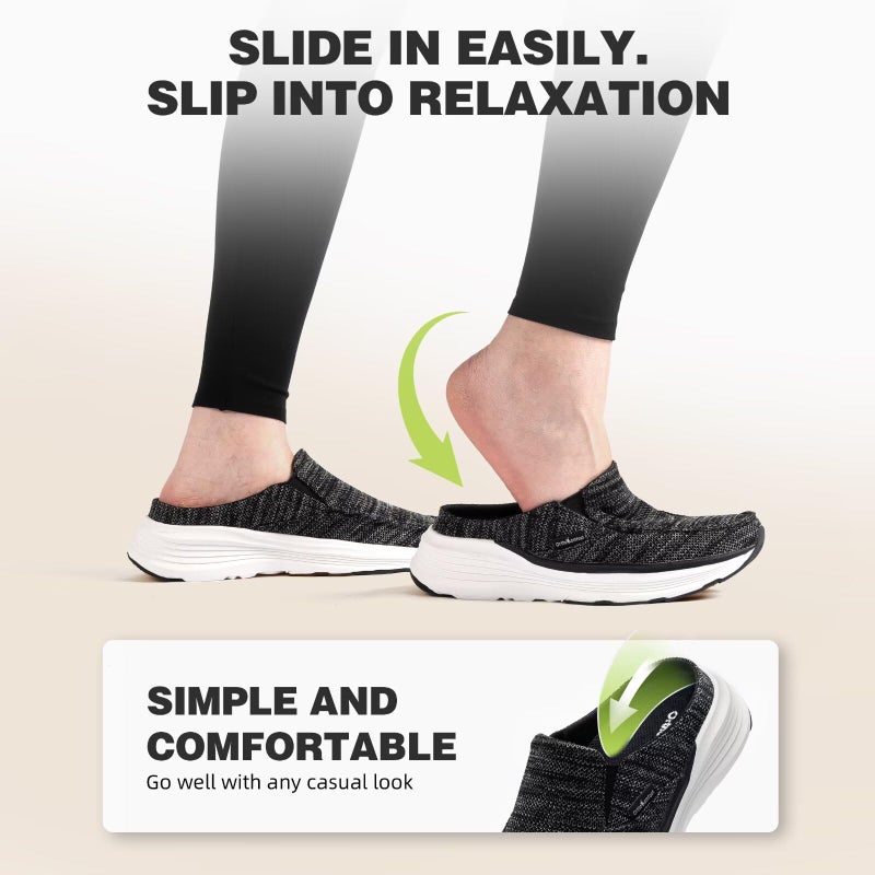 OrthoComfoot Women's Orthopedic Slip On Slippers Shoes: Comfortable Womens Slip-On for Flat Feet, Light-Weight Slippers for Plantar Fasciitis Relief, Cushioned Rubber Sole Loafers for Comfy Working Black Size 9 - Image 3