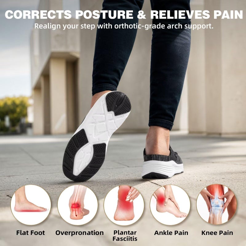 OrthoComfoot Women's Orthopedic Slip On Slippers Shoes: Comfortable Womens Slip-On for Flat Feet, Light-Weight Slippers for Plantar Fasciitis Relief, Cushioned Rubber Sole Loafers for Comfy Working Black Size 9 - Image 5