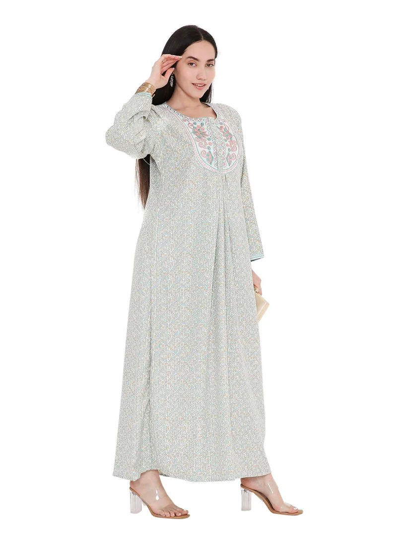 HANA & SARA ELEGANT FARASHA WITH UNIQUE THREAD EMBROIDERY AND STYLISH PRINTED MODEST ARABIC KAFTAN JALABIYA DRESS