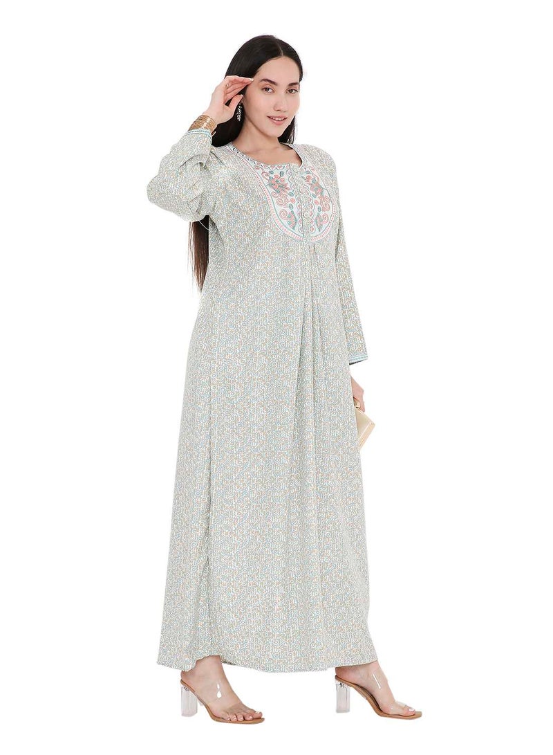 HANA & SARA ELEGANT FARASHA WITH UNIQUE THREAD EMBROIDERY AND STYLISH PRINTED MODEST ARABIC KAFTAN JALABIYA DRESS - Image 5