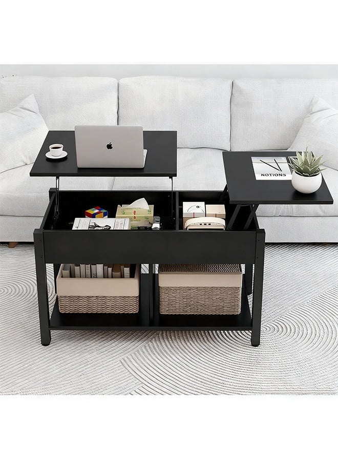 2 Tier Coffee Table with Double-Layer Storage Cabinet and Hidden Storage Compartments, Multi-Functional Height-Adjustable Large-Capacity Sofa Side Table/Corner Table, Suitable for Living Room/Bedroom/Office - Image 3