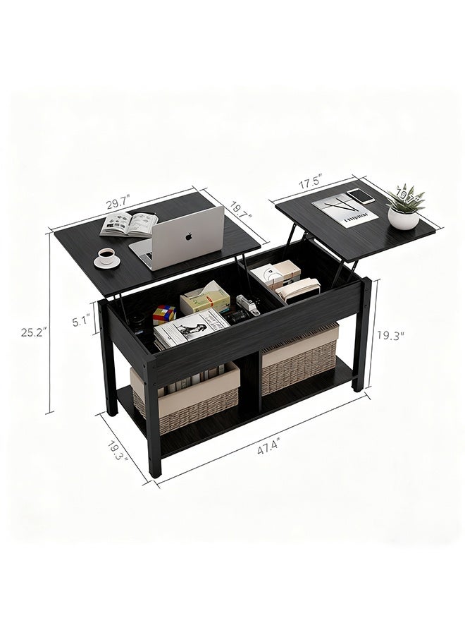 2 Tier Coffee Table with Double-Layer Storage Cabinet and Hidden Storage Compartments, Multi-Functional Height-Adjustable Large-Capacity Sofa Side Table/Corner Table, Suitable for Living Room/Bedroom/Office - Image 4