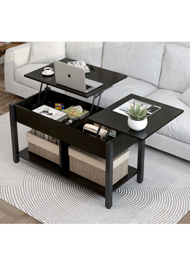 2 Tier Coffee Table with Double-Layer Storage Cabinet and Hidden Storage Compartments, Multi-Functional Height-Adjustable Large-Capacity Sofa Side Table/Corner Table, Suitable for Living Room/Bedroom/Office - Image 1