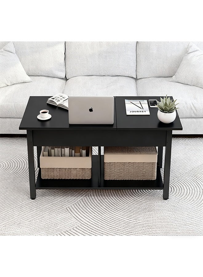 2 Tier Coffee Table with Double-Layer Storage Cabinet and Hidden Storage Compartments, Multi-Functional Height-Adjustable Large-Capacity Sofa Side Table/Corner Table, Suitable for Living Room/Bedroom/Office - Image 2