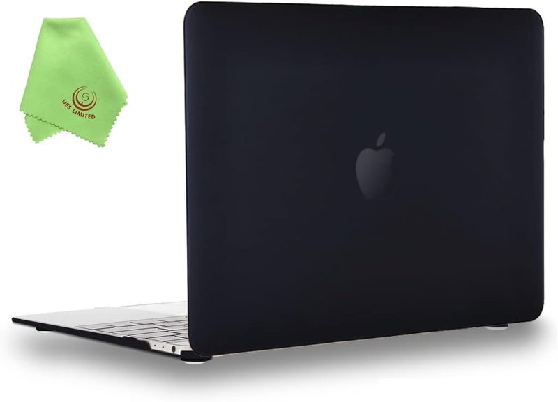 UESWILL Compatible with MacBook (Retina, 12-inch, 2015/2016/2017) Model: A1534, Smooth Soft Touch Matte Hard Shell Case Cover + Microfibre Cleaning Cloth, Black - Image 1