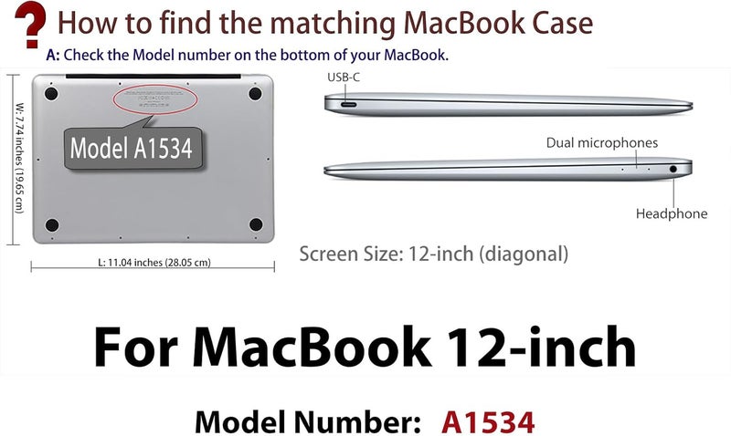 UESWILL Compatible with MacBook (Retina, 12-inch, 2015/2016/2017) Model: A1534, Smooth Soft Touch Matte Hard Shell Case Cover + Microfibre Cleaning Cloth, Black - Image 2