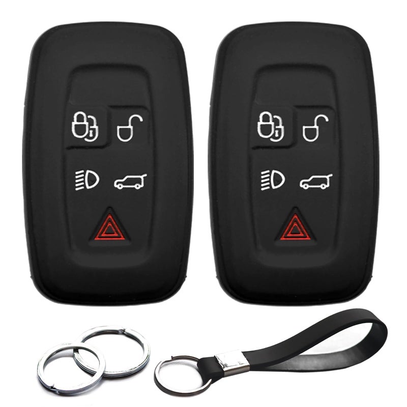 INFIPAR 2pcs Compatible with Land Rover LR4 Range Rover Range Rover Evoque Sport Velar Smart 5 Buttons Key Fob Cover Case Key Chain Protector Keyless Remote Holder