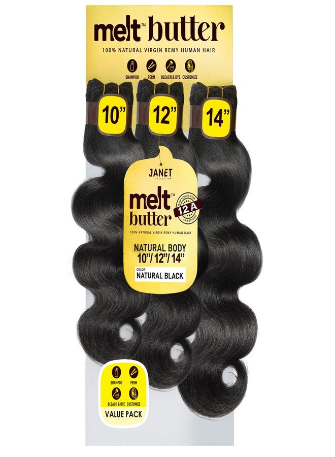 Janet Collection melt butter 12A 100% Natural Virgin Remy Human Hair NATURAL BODY 3Bundles Deal Natural Black Color (Natural Black, 10"12"14") - Image 1