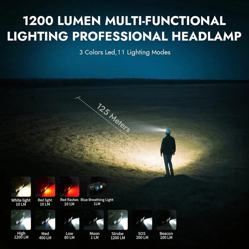 وبين مصباح يدوي Wuben H1 PRO Rechargeable Headlight 1200 High Lumen Ultra Bright 11 Modes Waterproof Lamp For Fishing Camping Hunting Running - Image 3