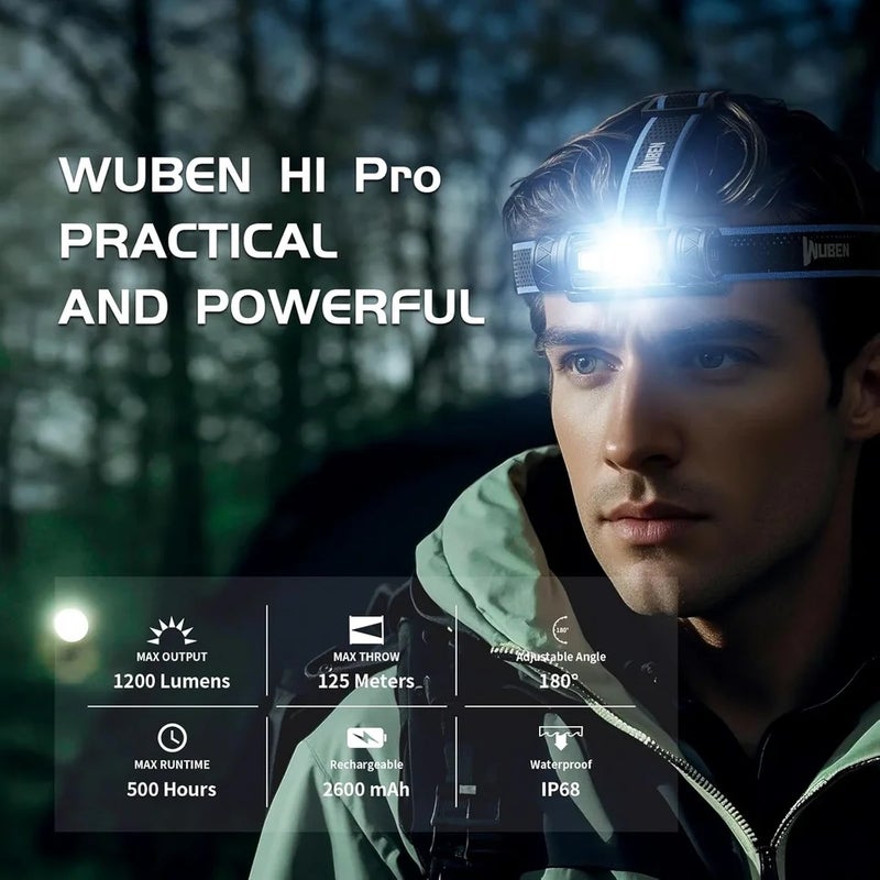 وبين مصباح يدوي Wuben H1 PRO Rechargeable Headlight 1200 High Lumen Ultra Bright 11 Modes Waterproof Lamp For Fishing Camping Hunting Running - Image 2