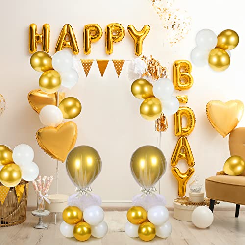 BBTO 8 Set Table Centerpieces Balloons Stand Kit, 80 Pcs Latex Balloons and Table Stand Holder with Base Tulle for Wedding Birthday Baby Shower Party(Gold and White) - Image 5