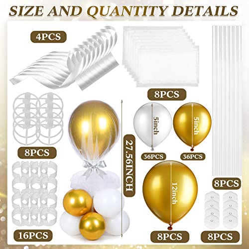 BBTO 8 Set Table Centerpieces Balloons Stand Kit, 80 Pcs Latex Balloons and Table Stand Holder with Base Tulle for Wedding Birthday Baby Shower Party(Gold and White) - Image 2
