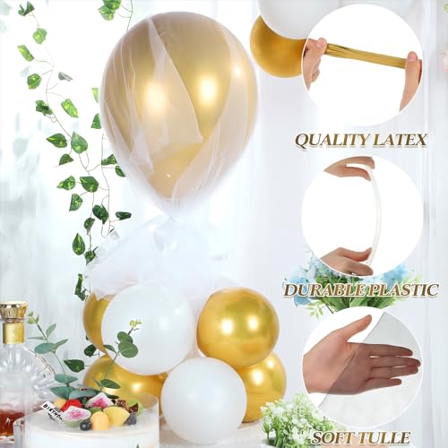 BBTO 8 Set Table Centerpieces Balloons Stand Kit, 80 Pcs Latex Balloons and Table Stand Holder with Base Tulle for Wedding Birthday Baby Shower Party(Gold and White) - Image 4