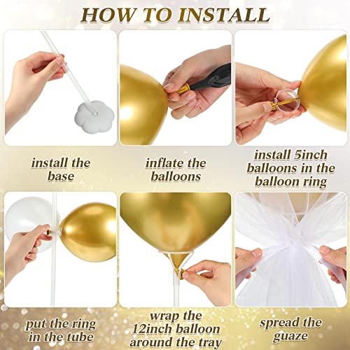 BBTO 8 Set Table Centerpieces Balloons Stand Kit, 80 Pcs Latex Balloons and Table Stand Holder with Base Tulle for Wedding Birthday Baby Shower Party(Gold and White) - Image 3