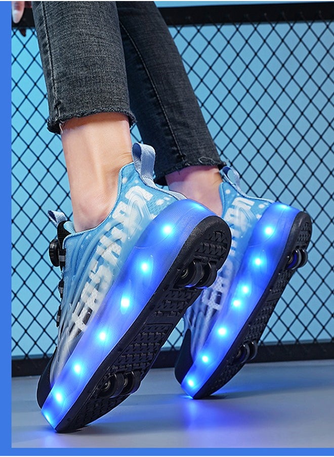 Joshberg Rechargeable Roller Skates shoes,Skates Shoes,Shiny Sneaker Skate Shoes With Lighting sole and Wheels(Blue)  - Image 3
