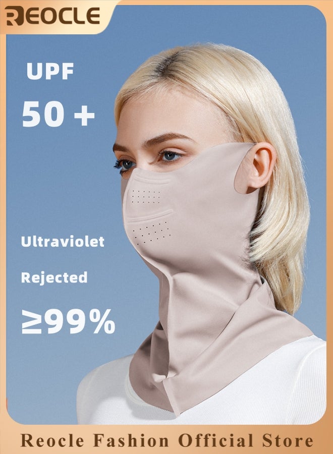 REOCLE Unisex Sunscreen Mask for Outdoor Use Face Neck Protector Sunshade Anti-UV Ice Silk Cold Feeling Ear Scarf Tropical Veil with Ear Loops 